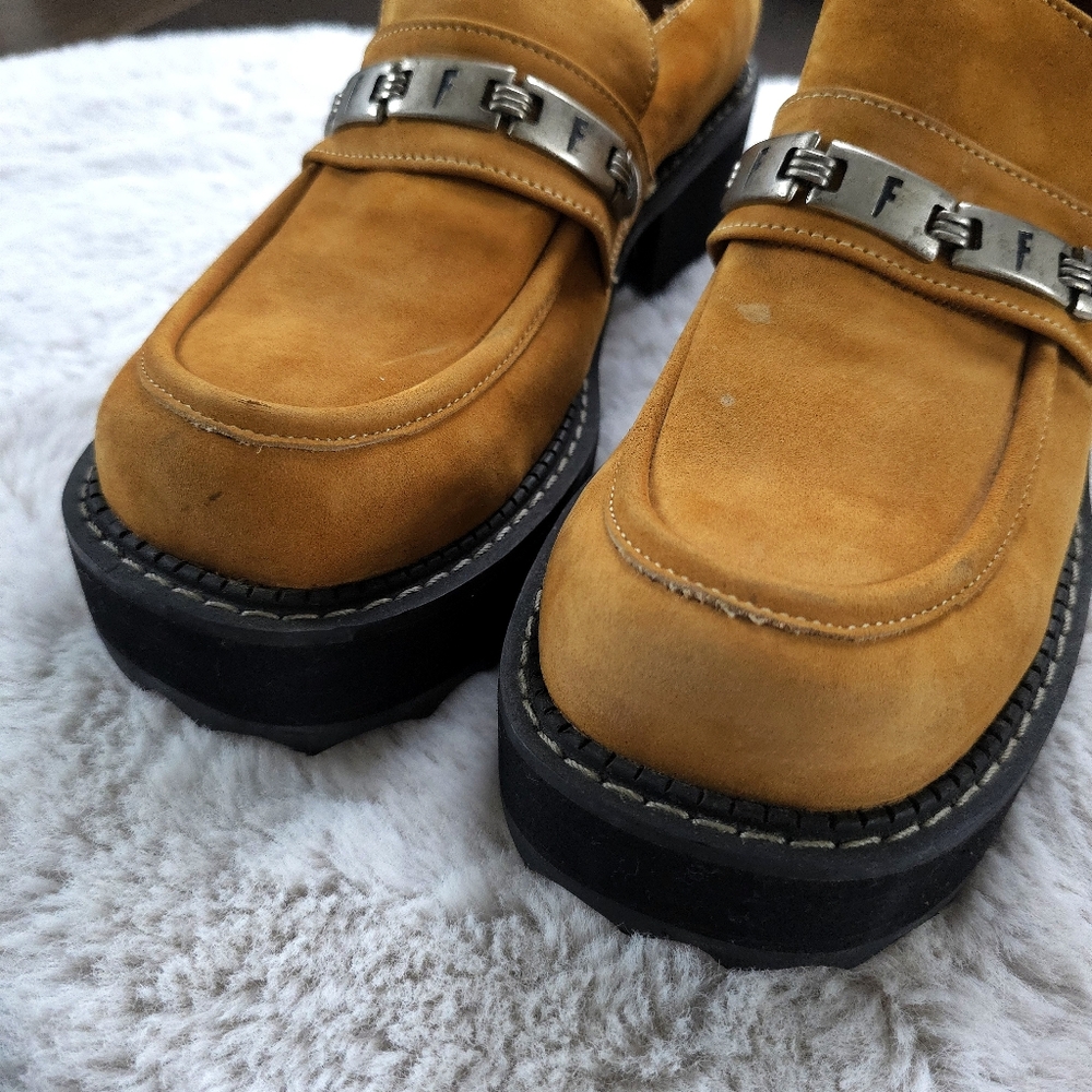 RARE John Fluvog Vintage Y2K Chain Chunky Platform Leather Suede Loafers - Picture 3 of 8